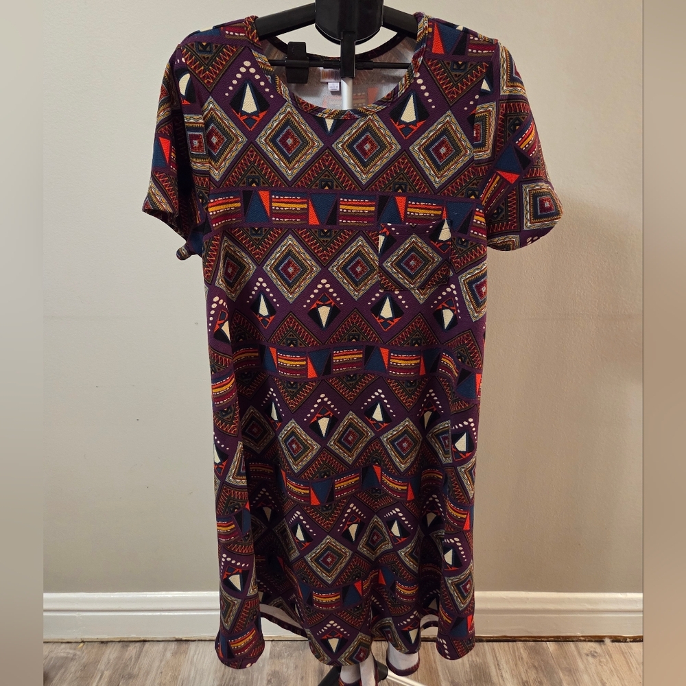 LuLaRoe Dress with Geometric Print - Purple and Red